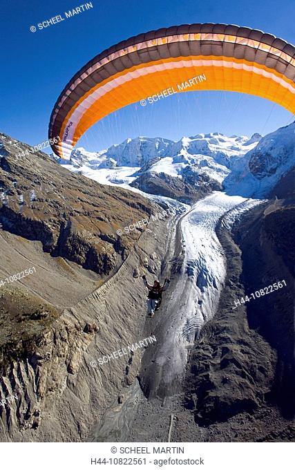 flying, paraglider, sports, Paragliding, Switzerland, Europe, Piz Bernina, Piz Roseg, Tschierva, Engadine, glacier, da
