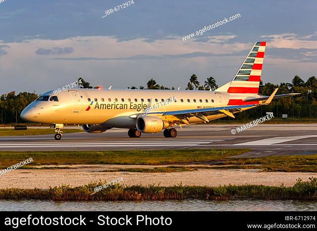 An Embraer ERJ 175 aircraft of American Eagle with registration N409YX at the airport in Key West, USA, North America