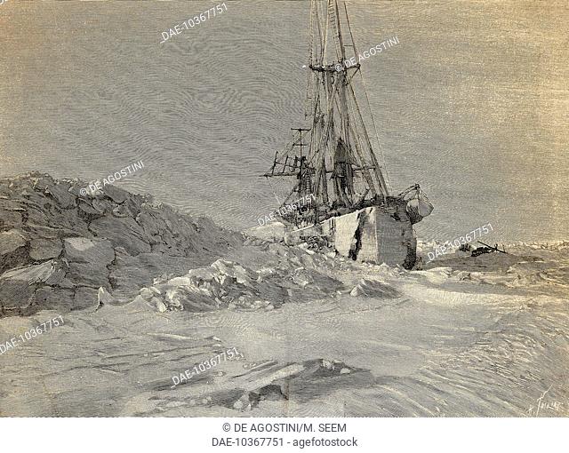 The Fram on a narrow passage through the ice, engraving from The report of the Fram expedition of 1893-1896, by Fridtjof Nansen (1861-1930)