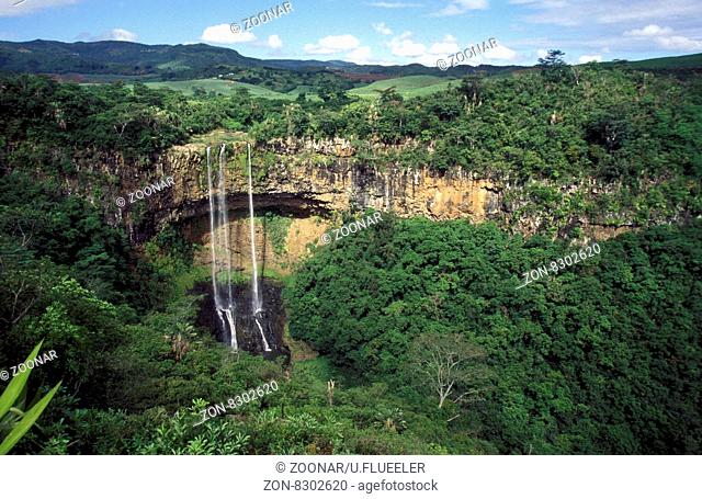 the chamarel waterfall near the town of Chamarel on the island of Mauritius in the indian ocean