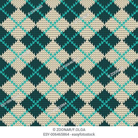 Vector Seamless Rhombus Blue Color Knitted Pattern