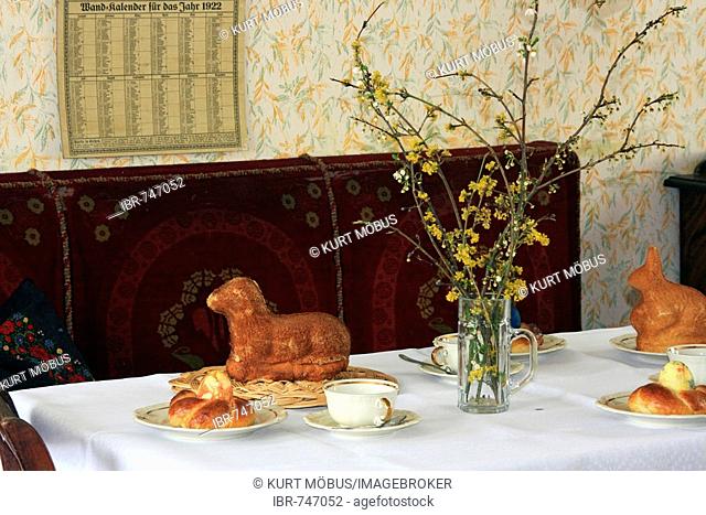 1920s living room, Easter decorations and baking, Hessenpark, Neu-Anspach, Taunus, Hesse, Germany