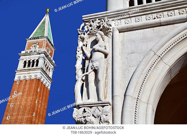 Italy, Venice, San Marco, Palace of The Doges and Campanile