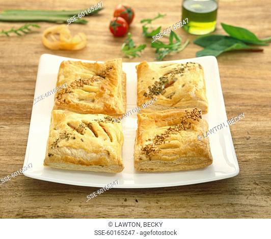 Sobrasada and sesame puff pastry pies
