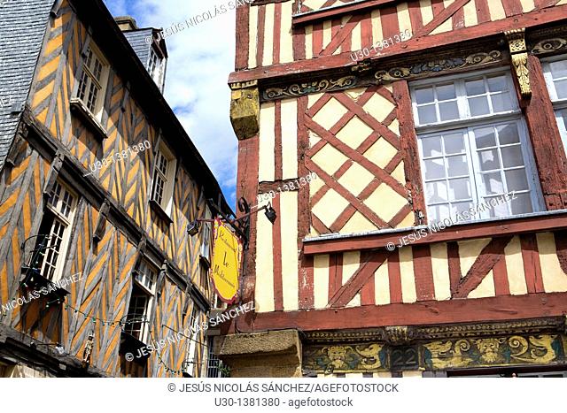 Typical houses in the old town of Rennes, capital of Brittany Region, in Ille-et-Vilaine department  France