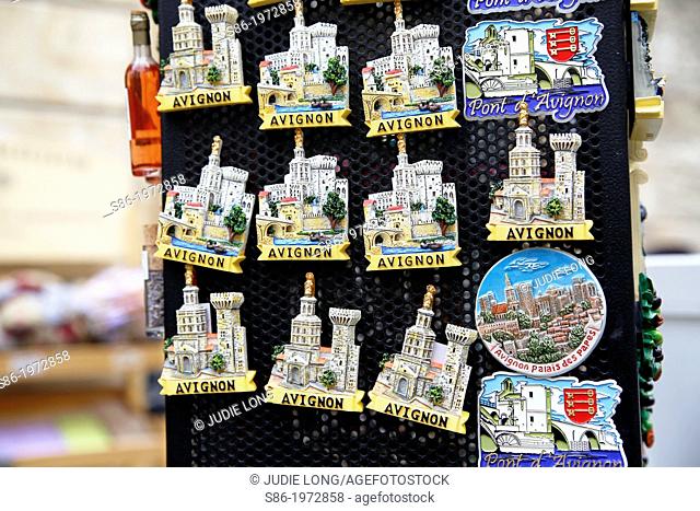 Avignon, Provence, France Souvenir Magnets Displayed at an Outdoor Souvenir Shop