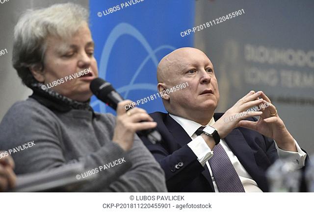 State Office for Nuclear Safety head Dana Drabova, left, and CEZ CEO Daniel Benes attend seminar on current state and future of Dukovany holds by Dukovany...