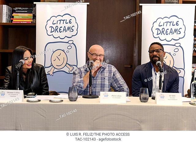 (L-R) Orianne Collins-Mejjati, Phil Collins and DJ Irie, announce the upcoming Little Dreams Foundation Benefit Gala – Dreaming on the Beach on February 26