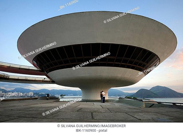 Niterói Contemporary Art Museum, Museo de Arte Contemporanea, MAC, designed by the architect Oscar Niemeyer in Niterói, Rio de Janeiro, Brazil, South America