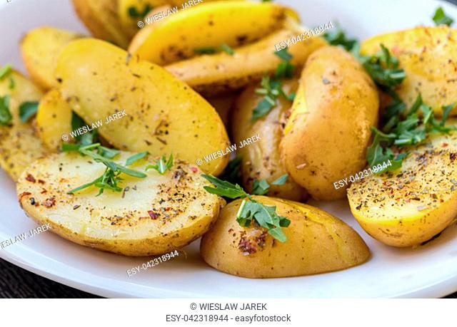 potatoes with herbs sprinkled with green parsley