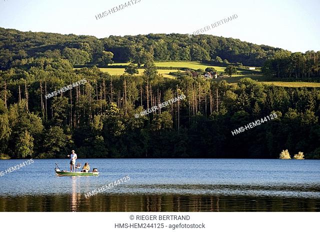 France, Nievre, Lake Pannecière, angling in the evening