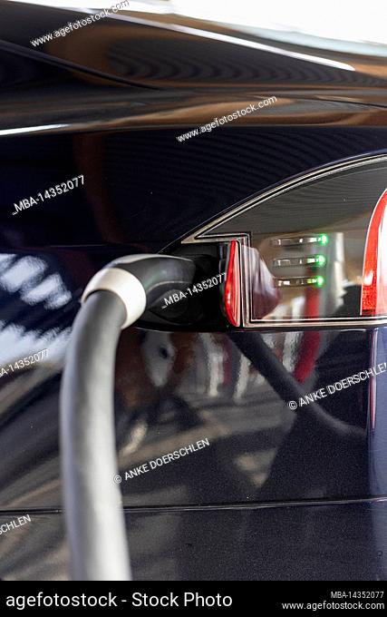 Detail of the charging plug when charging an e-car in Germany
