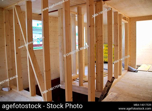 new building, house, construction, wood, rough construction, wooden construction, wooden supports