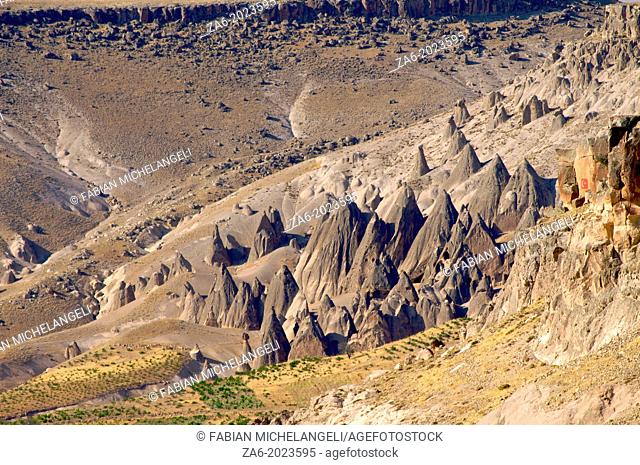 Cave Dwellings and Fairy Chimneys at Selime. Cappadocia, Central Anatolia, Turkey