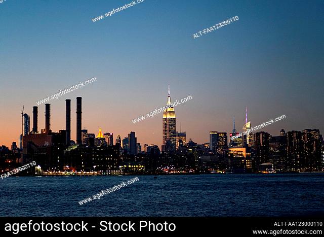 View of New York Skyline with waterfront