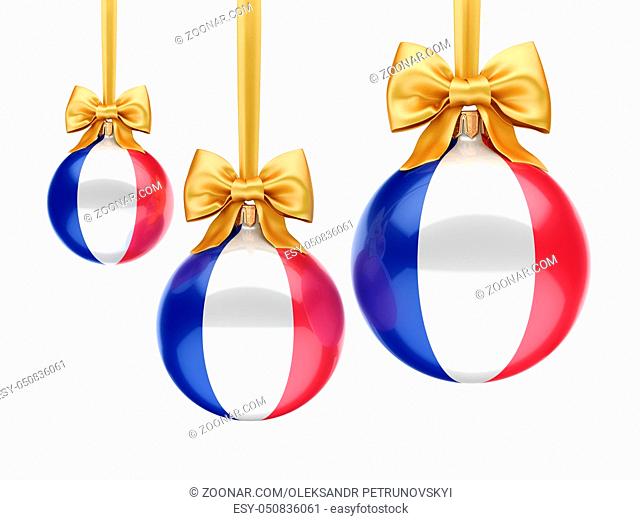 3D rendering Christmas ball decorated with the flag of France