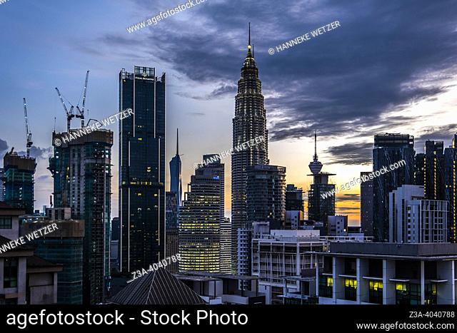 Kuala Lumpur skyline in the evening, Kuala Lumpur, Malaysia, Asia