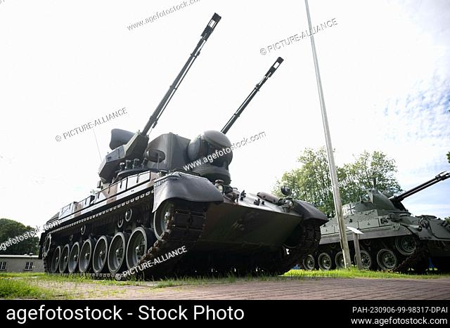 05 September 2023, Schleswig-Holstein, Panker: A decommissioned Gepard antiaircraft gun tank stands at Todendorf Barracks