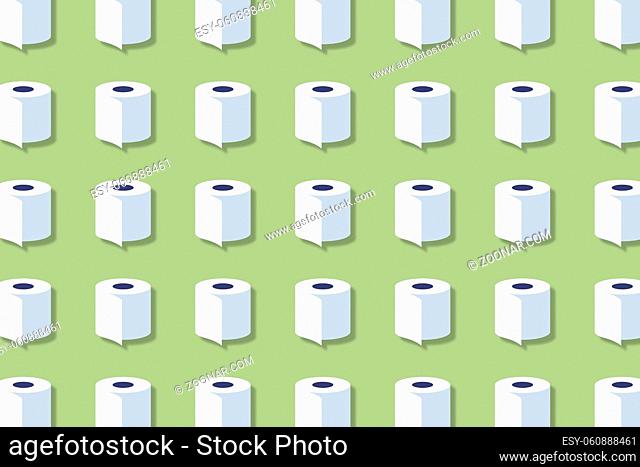 illustration of group of white toilet paper roll with blue green background