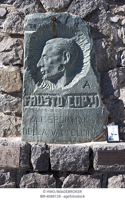 Memorial stone for the cyclist Fausto Coppi, Stelvio Pass, Passo dello Stelvio, South Tyrol and Lombardy, Italy
