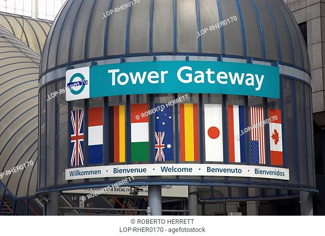 England, London, Tower Hill, The entrance to Tower Gateway DLR Station near the Tower of London