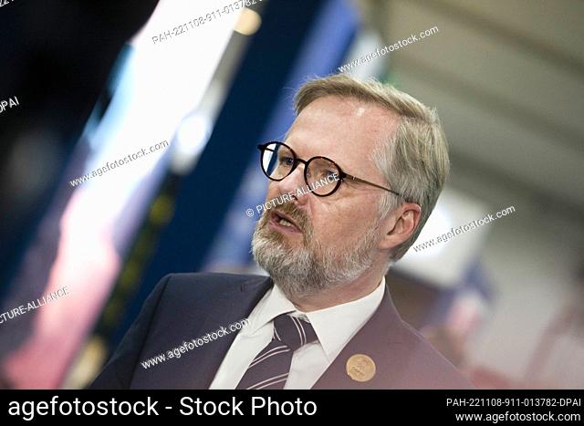 08 November 2022, Egypt, Sharm El-Sheikh: Czech Prime Minister Petr Fiala gives a statement during the 2022 United Nations Climate Change Conference COP27 at...