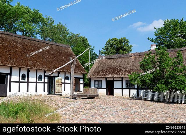 Lyngby, Denmark - June 23, 2016: Sweep well in courtyard of old danish farmhouse