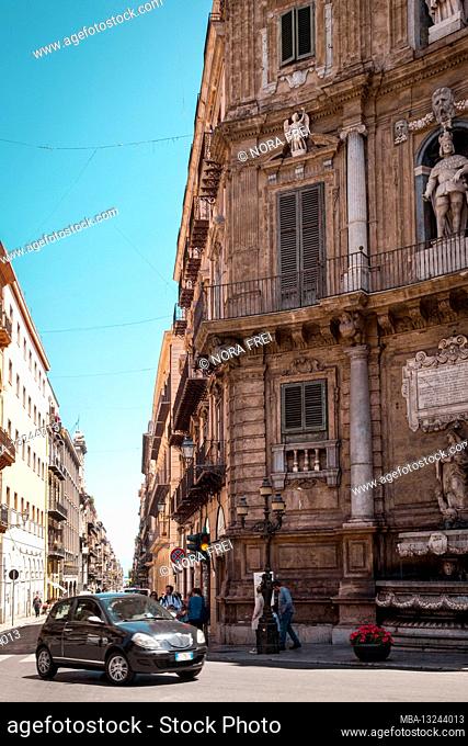 House, Street, Quattro Canti, Palermo, Sicily, Capital, Big City, Italy