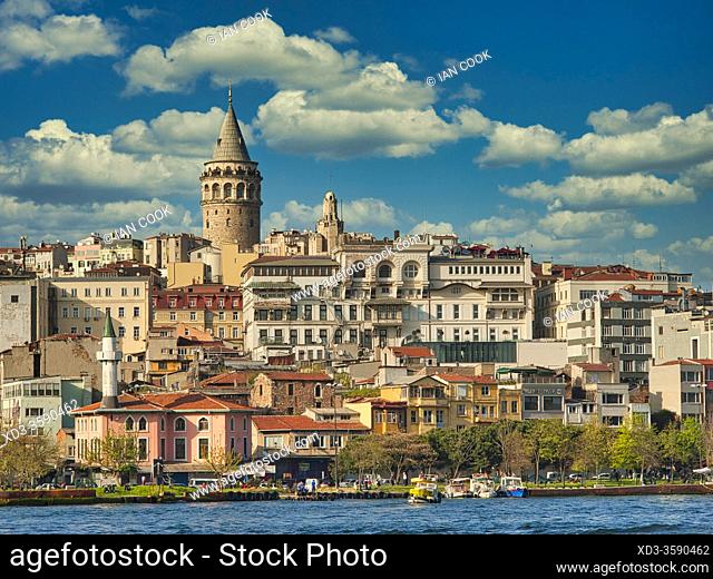 Beyoglu area with Galata Tower viewed from Eminonu docks, Istanbul, Turkey
