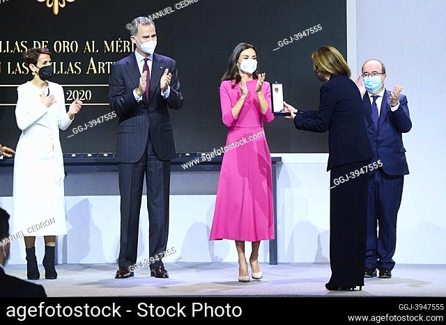 King Felipe VI of Spain, Queen Letizia of Spain, Sara Baras attends delivery Gold Medals of Merit in Fine Arts 2020 at Baluarte Conference Centre and Auditorium...