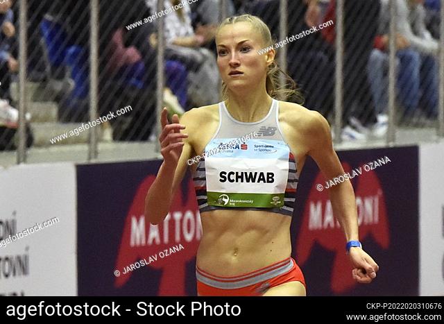 Corinna Schwab of Germany competes in women's 400 metres race during the Czech Indoor Gala athletics meeting in Ostrava, Czech Republic, February 3, 2022