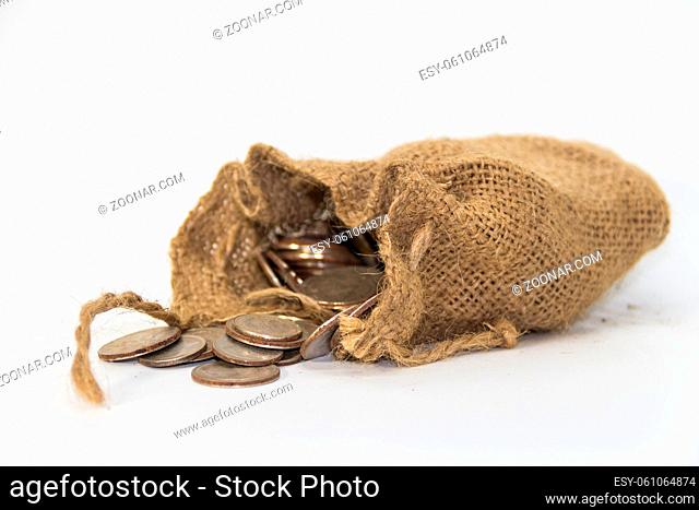 sack with the thirty silver coins biblical symbol of the betrayal of judas