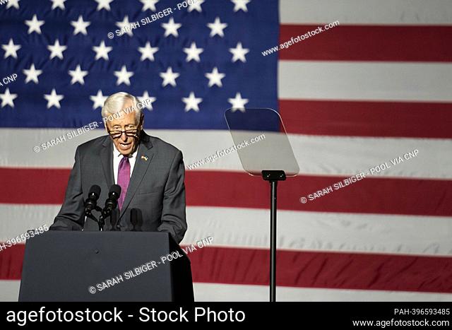 United States Representative Steny Hoyer (Democrat of Maryland), delivers remarks at an event with United States Vice President Kamala Harris at Bowie State...