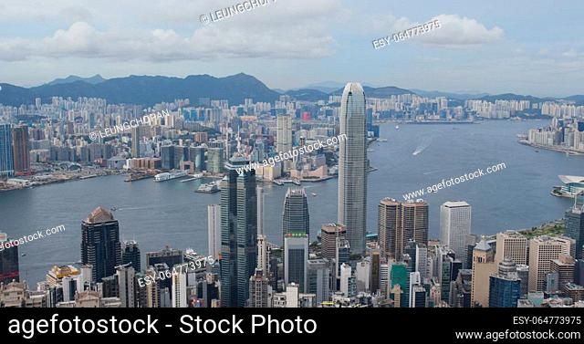 Victoria Peak, Hong Kong 16 July 2020: Hong Kong skyline