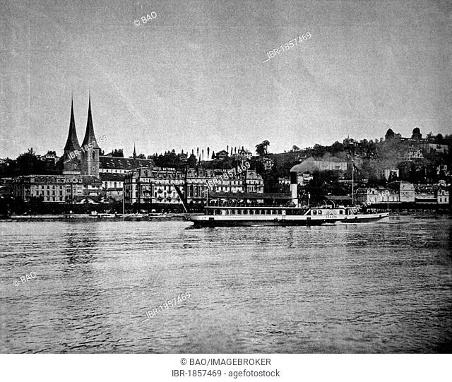 One of the first autotypes of Lucerne, Switzerland, historical photograph, 1884
