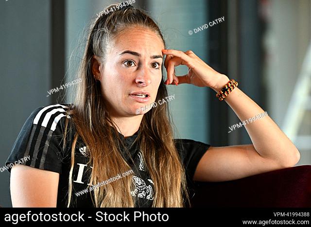 Belgium's Tessa Wullaert pictured during a press conference of Belgium's national women's soccer team the Red Flames, in Tubize, Thursday 01 September 2022