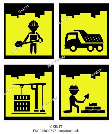 set four construction industry yellow icons set