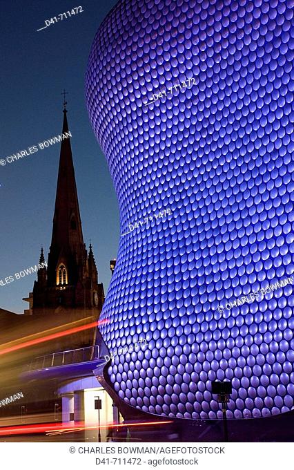 UK, England, Birmingham, Selfridges and St Martins church at dusk