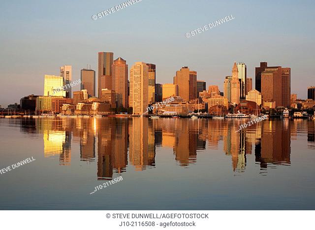 Sunrise, Boston harbor, from East Boston piers, Boston, Massachusetts, USA