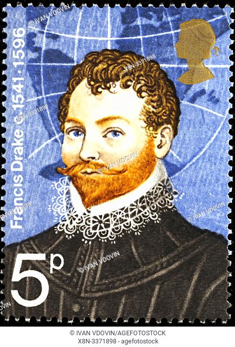 Sir Francis Drake (1540-1596), British explorer, postage stamp, UK, 1973