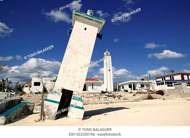 Puerto Morelos Mexico lighthouse after hurricane