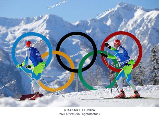 Athletes train on the cross country track at Laura Cross country Center near Krasnaya Polyana, Russia, 03 February 2014. The Olympic Winter Games 2014 in Sochi...