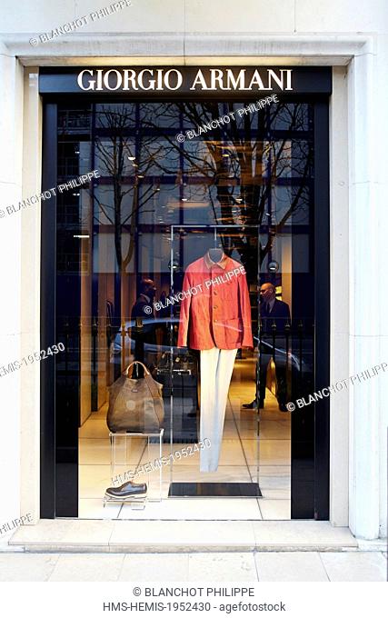 France, Paris, Luxury shops on Montaigne Avenue, Giorgio Armani