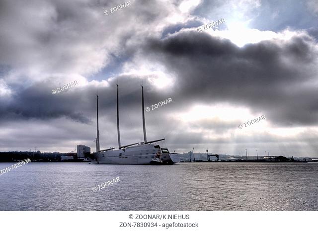 Sailing Yacht White Pearl, Sailing Yacht A in the Port of Kiel, Germany, Sept. 25, 2015