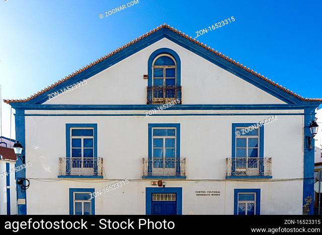 Sines, Portugal - 20 December 2020: view of the Emmerico Nunes Cultural Center in downtwon Sines in Portugal
