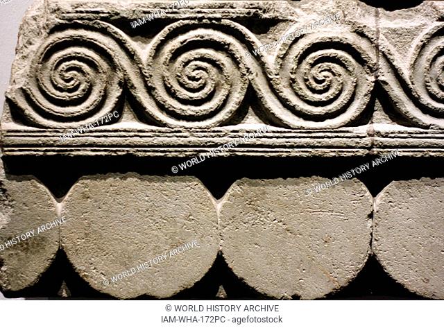 Architectural features from the 'Treasury of Atreus' (circa 1350-1259 BC). Taken from the Tomb of Agamemnon in Mycenae, Greece