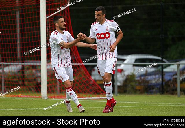 Standard's Noe Dussenne celebrates after scoring during a friendly game bewteen Standard Liege and Dutch Go Ahead Eagles during a training camp of Belgian first...