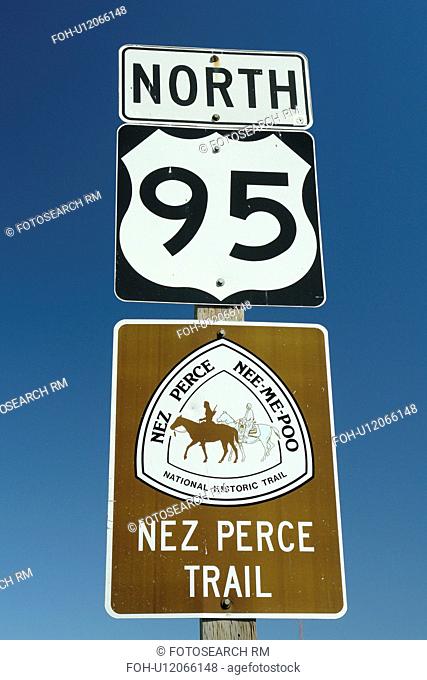 Grangeville, ID, Idaho, Camas Prairie, Nez Perce National Historic Trail, Route 95 North, road sign