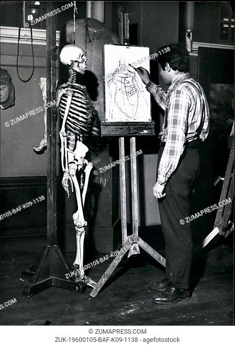 1962 - Slade student Reginald Norris studies anatomy and drawns a skeleton. (Credit Image: © Keystone Pictures USA/ZUMAPRESS.com)