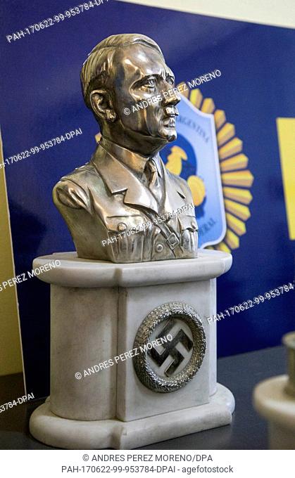 A bust of Hitler can be seen at the Interpol headquarters in Buenos Aires, Argentina, 21 June 2017. After finding a mysterious collection of Hitlers statues